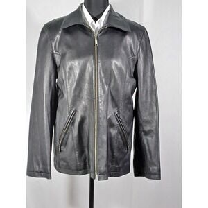 Mardini Jacket‎ Women's Small Black Leather Biker Full Zip Pockets Lined Casual